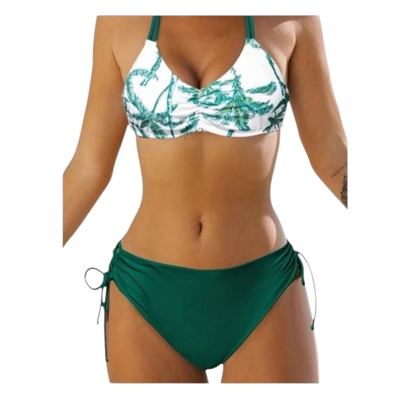 CUPSHE Womens Topical Palm Tree Reversible Two Piece Bikini Swimsuit Size Large - Picture 1 of 11